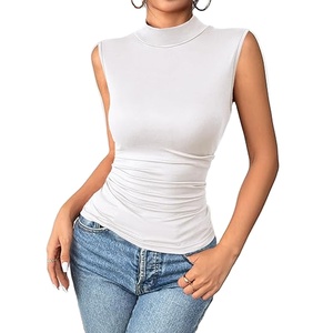 Body débardeur moulant sans manches à col montant pour femme, extensible, couleur unie, basique et tendance - Product Image 1