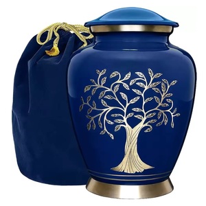 Aluminium Cremation Urns With Flourish Designed Blue Color Funeral <b>Memorial</b> Ashes Urn for Burial Services Adult Urns - Product Image 2