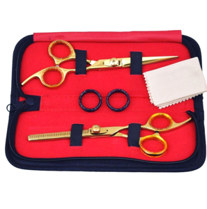 Juego de Tijeras de Peluquería Profesionales de Alta Calidad Premium con Estuche Rojo, Peine y Kit de Navaja Recta - Product Image 4