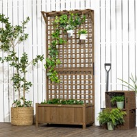 Jardinière surélevée en bois avec treillis pour jardin extérieur, bac à fleurs autoportant avec panneaux grillagés pour patio