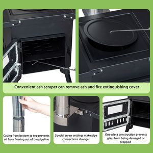 Caminetto portatile in ferro nero per la sopravvivenza invernale all'aperto camino pieghevole per la cottura della tenda di riscaldamento per il campeggio - Product Image 6
