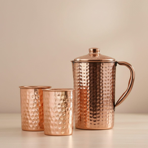 Jarra de Cobre Hecha a Mano, Estilo Lujoso, Color Oro Rosa, Jarra de Cobre para Servir Agua en la Mesa de Comedor, Diseño Martillado - Product Image 3