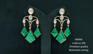 Pendientes colgantes de moissanita 08901, pendientes de latón chapados en oro con corte esmeralda para mujer, joyería para bodas y fiestas. - Product Image 2