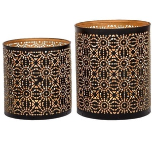 Black Cylinder Metal <b>Lantern</b> With <b>Gold</b> Dot Pattern Die Cutting Printing Home Decoration - Product Image 1
