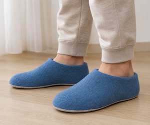 Blue Toned Indoor Unisex <b>Shoes</b> Wool Felted Handmade Artisan Footwear Warm Comfortable High Quality Rubber Outsole All Seasons - Product Image 2