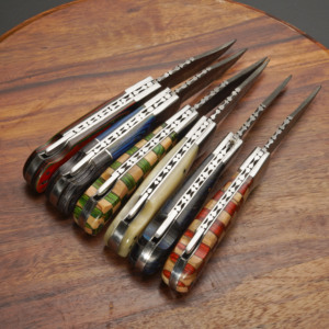 มีดพับ Pasha Enterprises ขนาด 6.75 นิ้ว ใบมีดตรงปลายหยดน้ำ ทำจากเหล็กดามัสกัสเกรดอุตสาหกรรม ด้ามไม้ OEM ความแข็ง 58HRC - Product Image 3