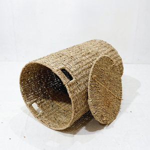 Cesto de ropa cilíndrico de mimbre marino con tapa, ecológico y de gran venta. - Product Image 4
