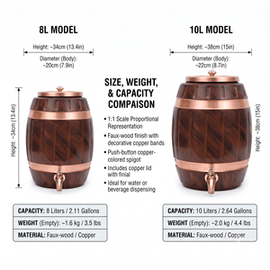 Distributeur d'eau en cuivre finition bois, style baril avec couvercle, serveur de boissons, distributeur métallique fait main pour la maison, la cuisine et l'exportation - Product Image 2