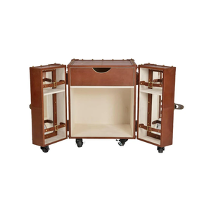 Classic Vintage Leather American Retro Style Custom Logo Brown Leather <b>Storage</b> Trunk <b>Chest</b> with Wheels High Demanding - Product Image 5