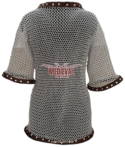Camisa de Malla de Aluminio Medieval de Media Manga con Ribete de Cuero, Armadura de Anillos de 10mm, Disfraz de Caballero Vikingo Renacentista para Recreación Histórica - Product Image 3