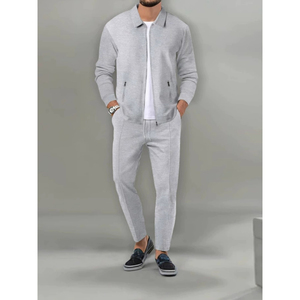 Ensemble de survêtement gaufré pour homme : veste zippée et pantalon de jogging – Tenue décontractée de sport pour l'automne - Product Image 1
