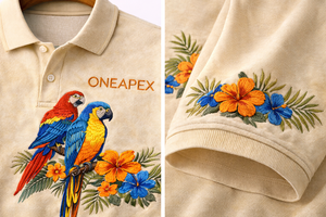 เสื้อโปโลผู้ชายลายพิมพ์นกแก้วเขตร้อน – เสื้อโปโลลำลองลายดอกไม้สไตล์วินเทจ - Product Image 6