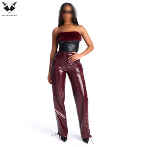 Pantalon sexy en cuir verni marron brillant pour femme, avec détails de lacets latéraux, taille haute, coupe skinny, en similicuir PU, idéal pour les sorties nocturnes et les clubs. - Product Image 6