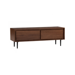 <b>Walnut</b> TV Stand Media Console Wooden Storage <b>Cabinet</b> with Open Doors Metal Legs for Living Room - Product Image 1