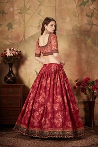 Red Floral Organza Lehenga Choli <b>Top</b> Dupatta <b>Sequin</b> Embroidery Traditional Indian Wedding Women One Set Short Knee Length - Product Image 3