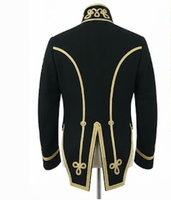 Veste Hussarde Homme Noire en Laine Double Boutonnage Col Montant Broderie Dorée Uniforme Napoléonien Hiver