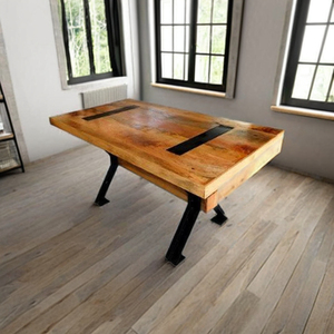 Modern Solid Mango Wood Extendable Eco-Friendly Durable Dining <b>Table</b> with Metal <b>Legs</b> 6-Seater Living Room Furniture - Product Image 5