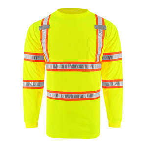 Unisex Long Sleeve <b>Hi</b> <b>Vis</b> Work Polo <b>Shirts</b> Safety Uniforms Reflective Strips Quick Dry Breathable Polyester/Cotton - Product Image 5