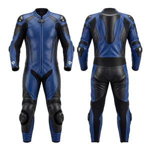 Combinaison de course moto personnalisable en cuir bleu et noir Dumela, protection intégrale, respirante, toutes saisons, pour adulte, sur mesure - Product Image 1