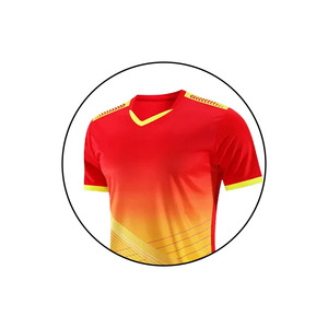 Maillot de football 2026 tendance, couleur unie rouge/jaune, 100 % polyester, col en V, respirant, séchage rapide, manches courtes - Product Image 2