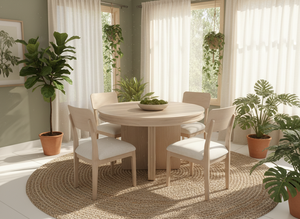 Ensemble de table à manger ronde en frêne massif moderne avec 4 chaises - Meubles de salon durables - Product Image 4