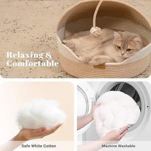 Lit en forme de panier pour chat d'intérieur, lit pour animaux de compagnie recouvert d'un coussin lavable et d'une corde en coton, pour chat de taille moyenne à grande, universel toutes saisons - Product Image 3