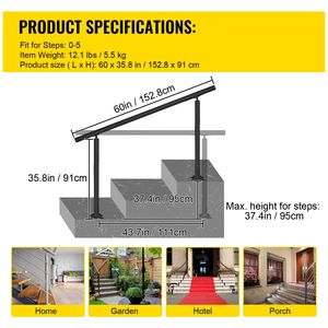 Kit Ringhiera per Scale in Alluminio Nero Regolabile da Esterno 5 FT, 0-5 Gradini, Corrimano per Anziani, Dispositivi di Assistenza - Product Image 4