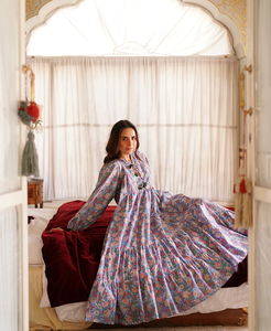 Tenue de jour confortable Maxi robe pur coton bloc Bagru imprimé indien terreux Nature déesse Style cravate teint respirant durable - Product Image 1