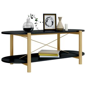 Tavolino da Caffè Regolare in Legno di Pino Massiccio e Metallo con Piano in Legno Ingegnerizzato Nero, Durevole ed Elegante - Product Image 4