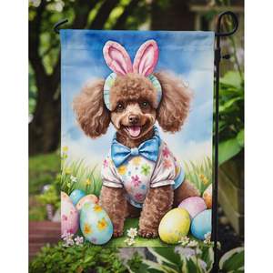 Bandera de jardín de caza de huevo de Pascua de caniche de Chocolate Multicolor, pancarta decorativa para Patio, ilustraciones para camas de flores, decoración de buzón - Product Image 3