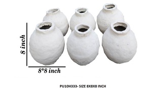 Jarrón Decorativo de Papel Maché Hecho a Mano, Maceta Redonda Blanca Rústica, Recipiente de Cerámica de Arte Tradicional Indio - Product Image 3