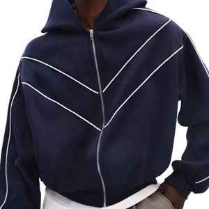 Sweat-shirt unisexe bleu marine à capuche, coupe-vent, fermeture éclair intégrale, couleur unie, streetwear, polyester/coton, léger, coupe classique, été - Product Image 2