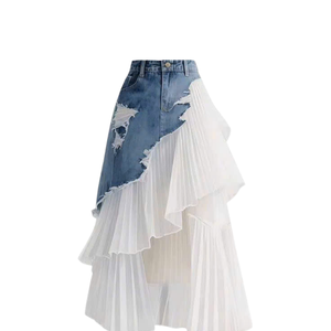 Vintage Grunge Style Déchiré En Détresse Patchwork Denim Jupe Taille Naturelle quantité minimale de commande 50pcs Vietnam Usine En Gros - Product Image 6