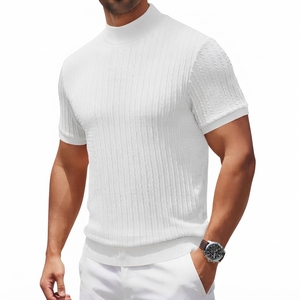 Pull-over tricoté personnalisé pour homme, manches courtes, couleur unie, respirant, 100 % coton, style hiver, anti-boulochage - Product Image 1