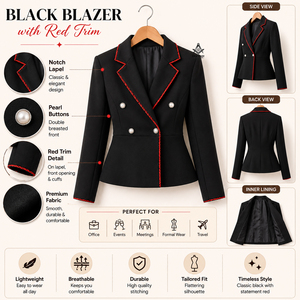 Blazer noir croisé pour femme avec col cranté et bordure rouge, tenue maçonnique Delta Sigma Heritage - Product Image 5