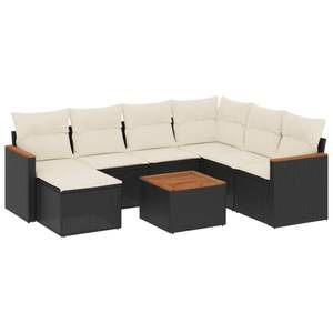 Ensemble de canapés de jardin noir et crème avec rotin PE résistant aux UV, mobilier d'extérieur au design contemporain, coussins imperméables - Product Image 4