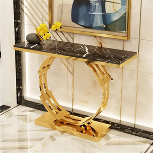 Luxury Gold Finish Stainless Steel <b>Console</b> <b>Table</b> with Black <b>Marble</b> <b>Top</b> for Living Room & Entryway - Product Image 1