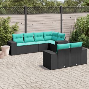Juego de sofás de patio de ratán sintético negro de 7 piezas con cojines, elegantes muebles de exterior - Product Image 1