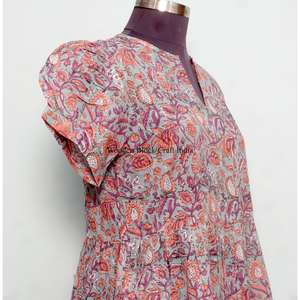 Robe longue décontractée bohème d'été 100% coton non tissé à imprimé floral, manches longues, taille naturelle, écologique - Product Image 5