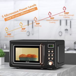 Horno Microondas Retro de Encimera de 700W con 5 Niveles de Potencia y Función de Cocción Automática - Product Image 3