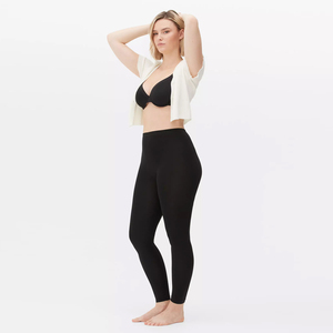 Leggings de yoga taille haute sans couture, longueur intégrale, en Spandex et Nylon, extensibles dans les quatre sens, avec taille élastique, couleur unie, noirs - Product Image 1