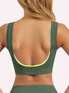 Women Ribbed V Neck Sports <b>Bra</b> <b>Low</b> <b>Back</b> Seamless Yoga Crop Top Push Up Padded Fitness Workout Tank Activewear Blanks - Product Image 4