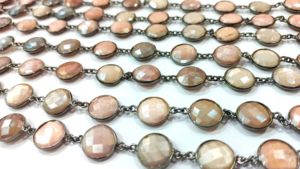 Cadena con Conector de Bisel de 12mm, Piedras Naturales de Luna Multicolor en Forma de Moneda, Briolette con Recubrimiento Místico - Product Image 2