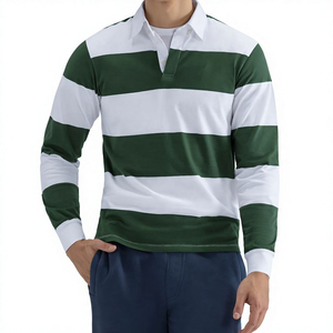 Suéter a rayas de primera calidad para hombre, camisa retro de rugby polo de manga larga para hombre, camisa de rugby de algodón tejida con logotipo personalizado para hombre - Product Image 1