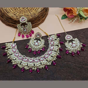 Gold Plated Kundan Fine Jewelry <b>Set</b> with <b>Pearl</b> and Beads 10581195DP <b>Necklace</b> <b>Set</b> - Product Image 1