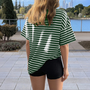 เสื้อยืดแขนสั้นลายทางทรงโอเวอร์ไซส์ คอกลม ผ้าถักเนื้อนุ่ม ระบายอากาศได้ดี ทรงปกติ สีดำเทา สำหรับผู้ชาย - Product Image 6