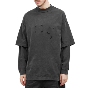 เสื้อยืดสตรีทแวร์ทรงโอเวอร์ไซส์ ไหล่ตก ล้างสีแบบวินเทจ แต่งขาดๆ แบบเรกูลาร์ สองชั้น ปรับแต่งได้ เสื้อยืดผู้ชาย - Product Image 1