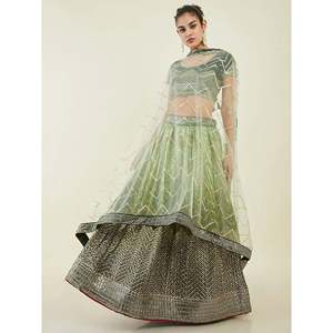 Fascinating Green <b>Sequins</b> Art Silk Mehendi Wear Lehenga Choli for Evening Dresses - Product Image 2