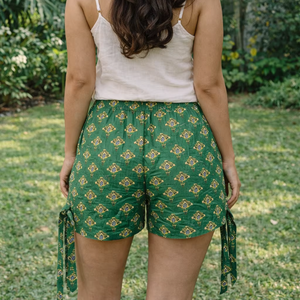 Shorts Cruzados de Algodón Transpirable Ecológico para Mujer, con Estampado Geométrico, para Verano, Fabricante de Ropa OEM ODM, Flores - Product Image 1
