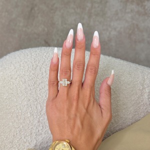 3.5 Carat Emerald Cut Three <b>Stone</b> Lab Grown Diamond Engagement Ring _ Half Bezel Side Pear Shapes _ 14k Gold Anniversary Ring - Product Image 6